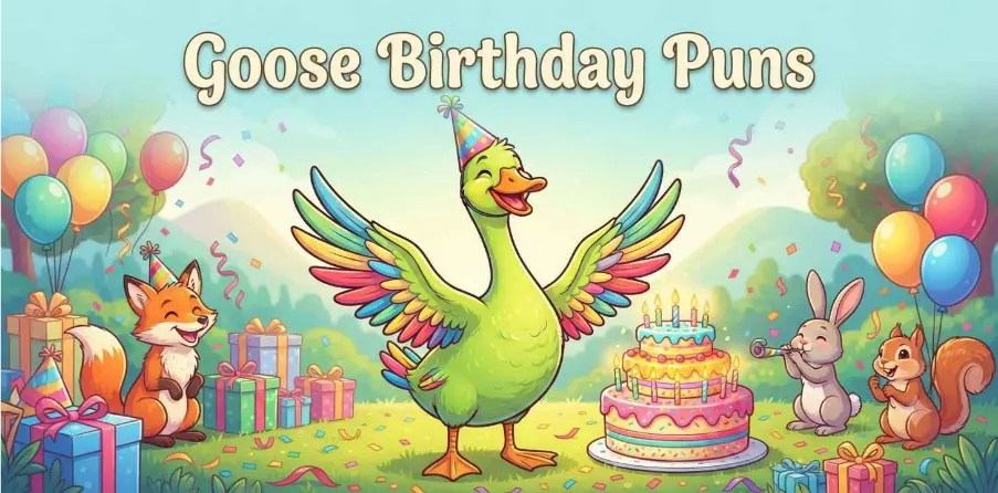 Birthday goose with cake balloons