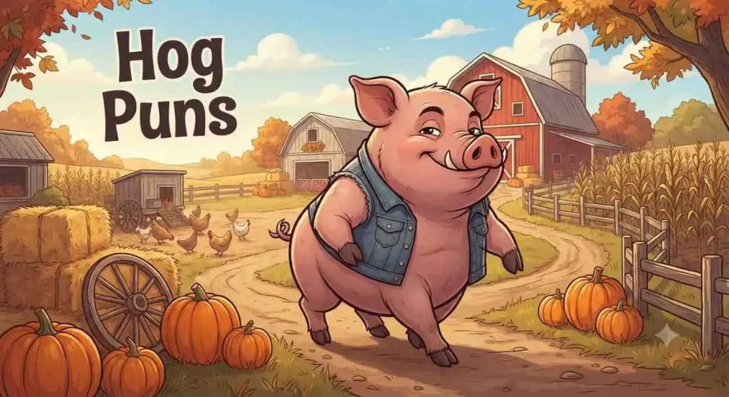 Funny hog on farm