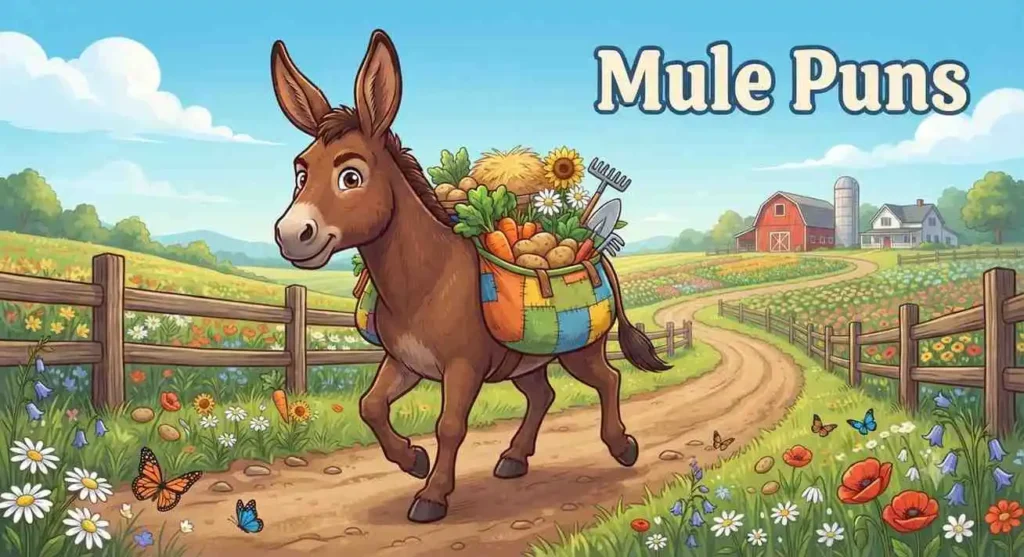 mule carrying farm supplies