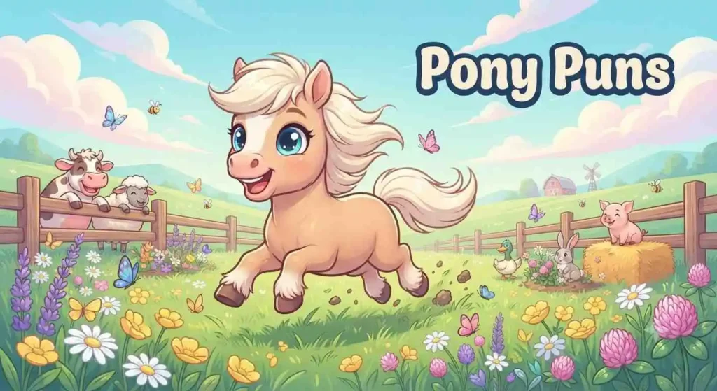 Cute pony running happily