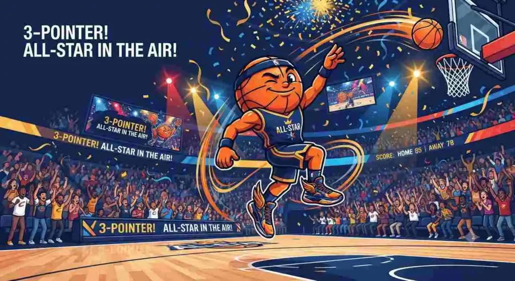 Basketball scoring three pointer
