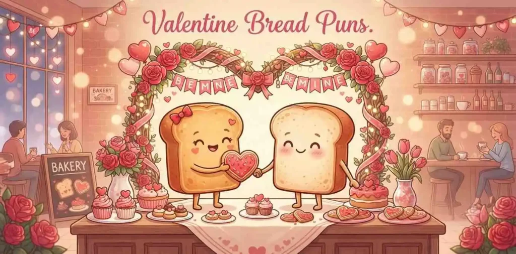 Bread couple sharing hearts
