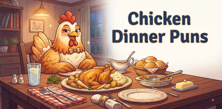 Chicken dinner references add tasty humor  