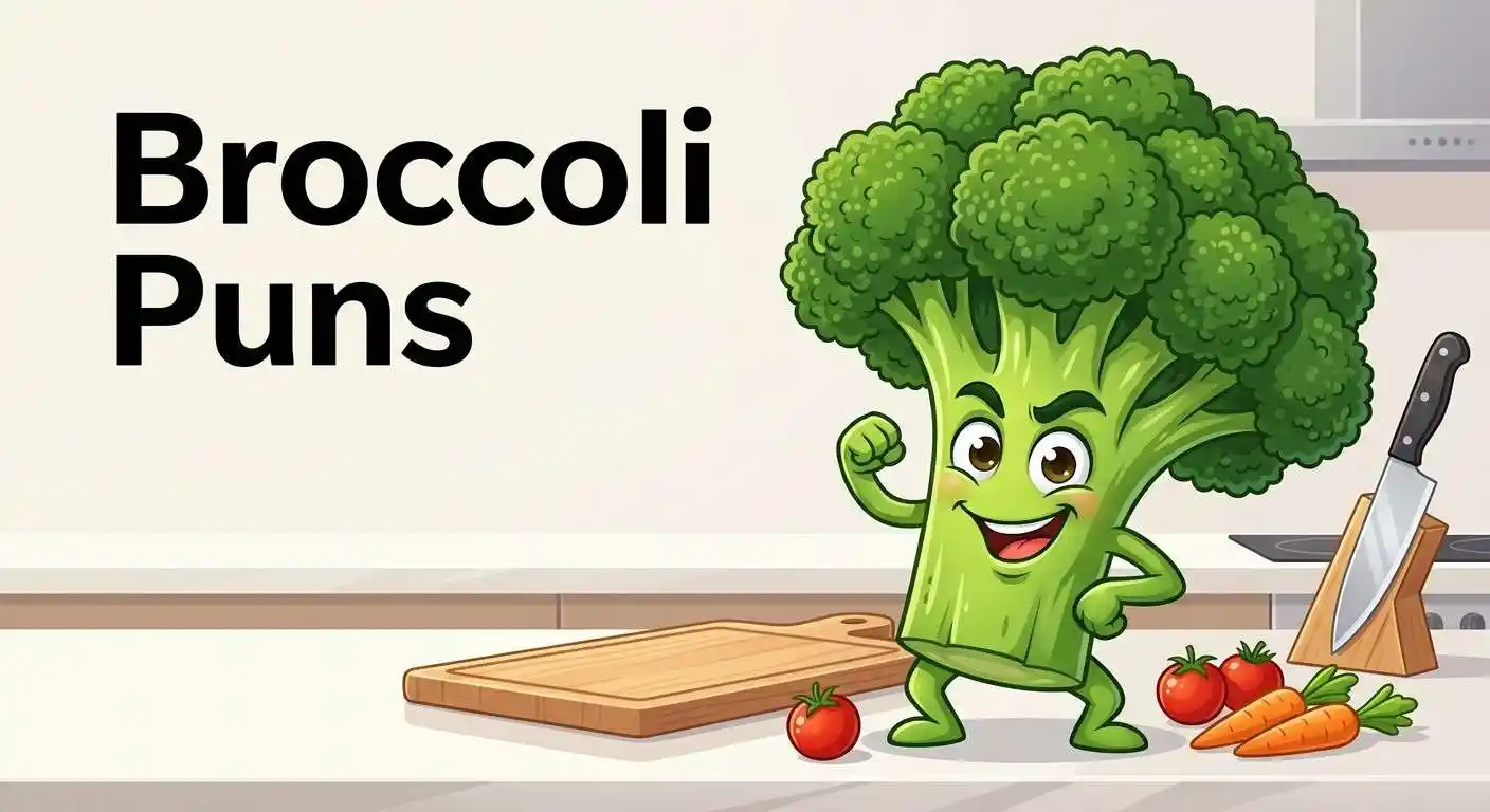 Funny broccoli posing cheerfully