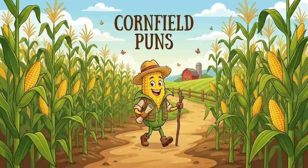 Funny corn character exploring a field