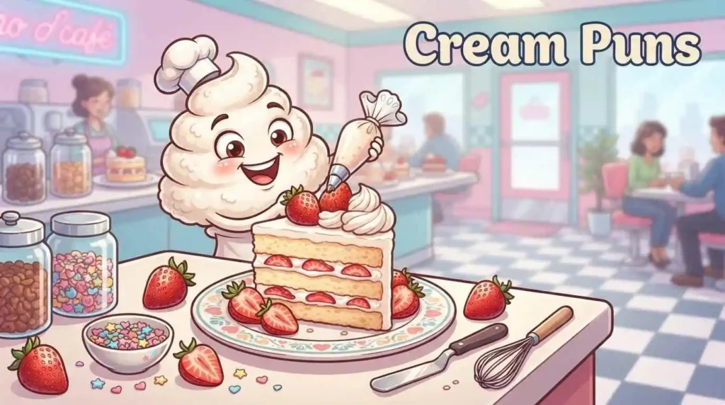 Cute cream character making dessert