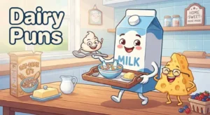 Funny dairy characters posing together