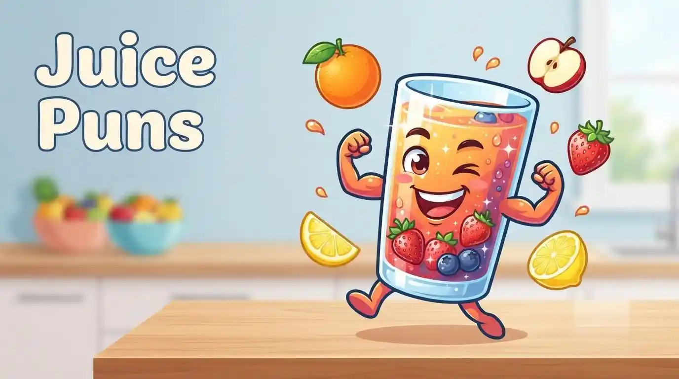 Funny juice character holding a drink