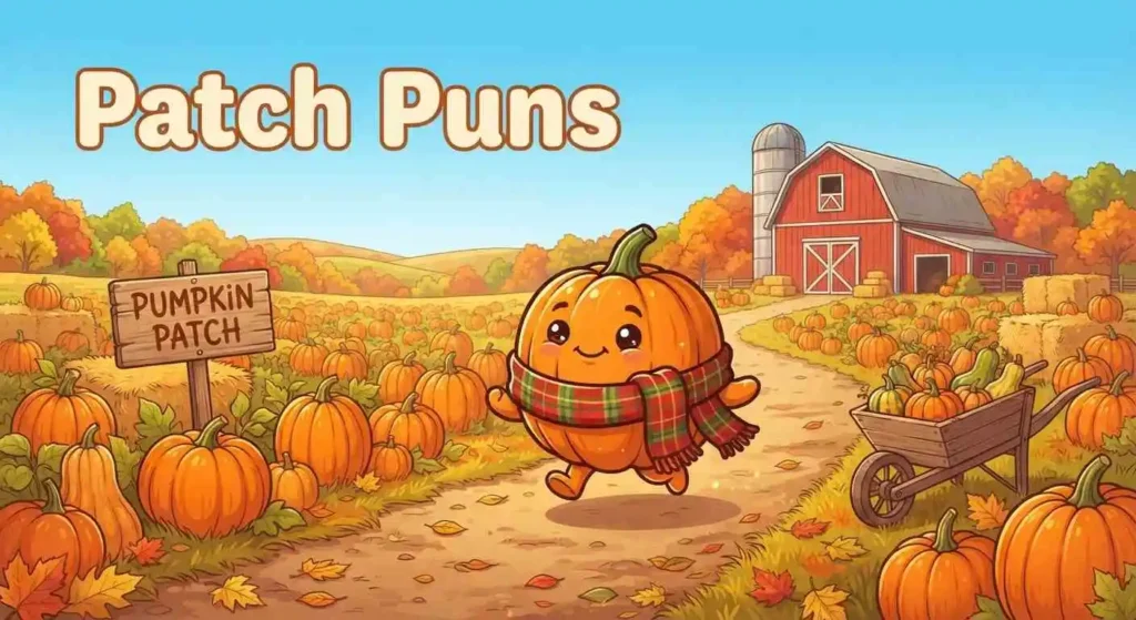 Cute pumpkin exploring a colorful fall patch.
