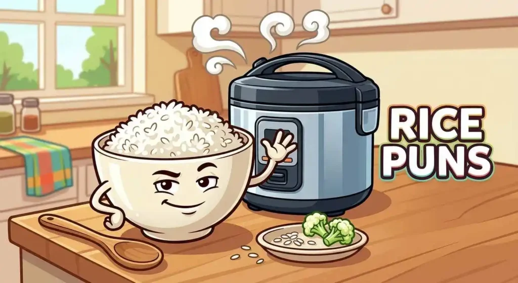 Funny rice character in kitchen