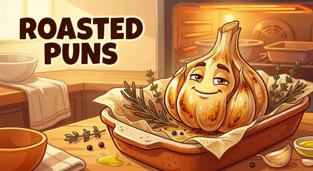 Funny roasted garlic in oven